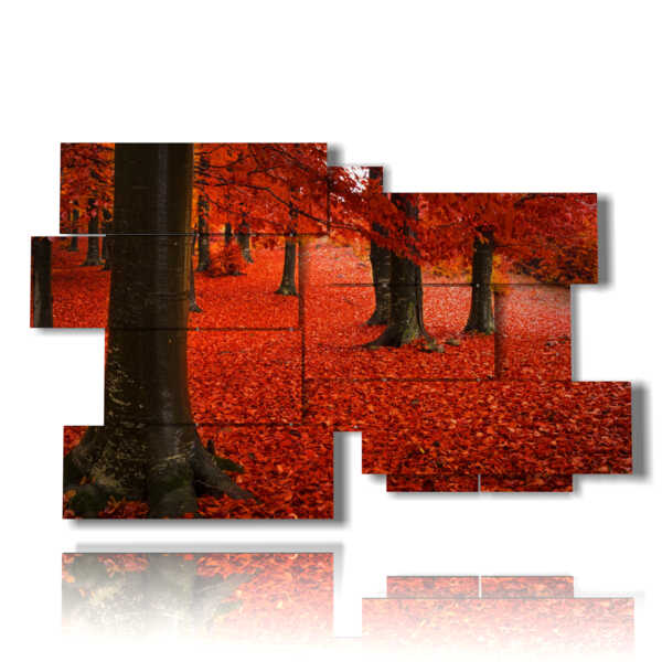 tableau d'automne feuilles rouges