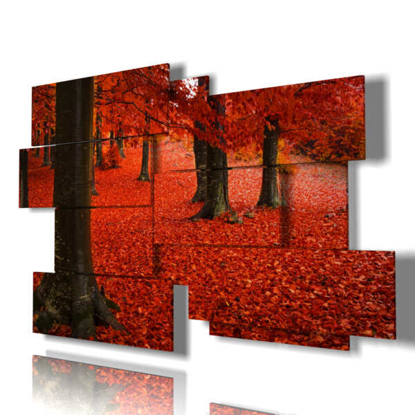 tableau d'automne feuilles rouges