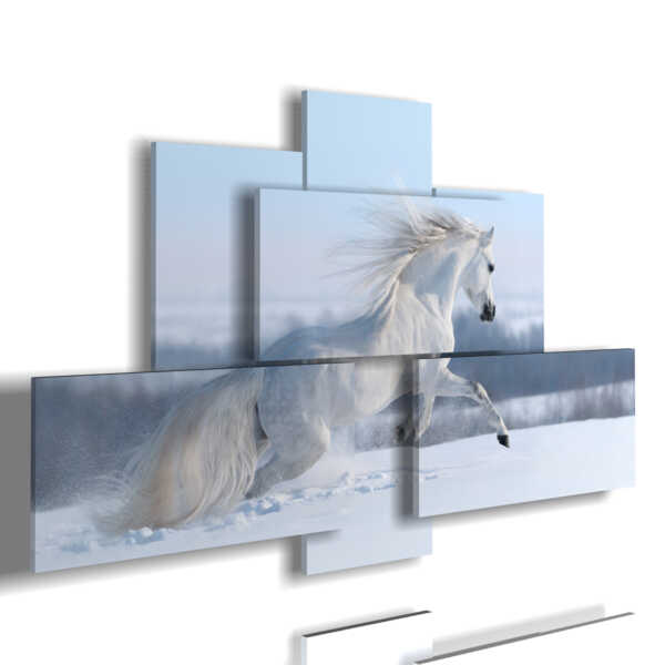 Quadro Con Dipinto Di Cavallo Bianco Nella Neve 3d Duudaart