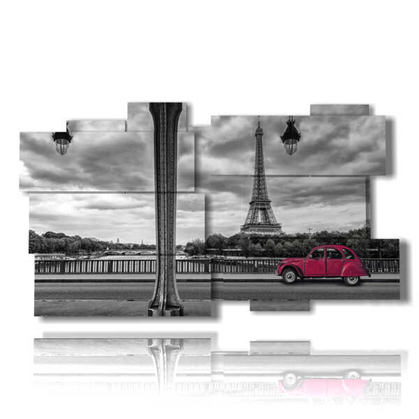 Cuadros de Paris con coche rojo de época