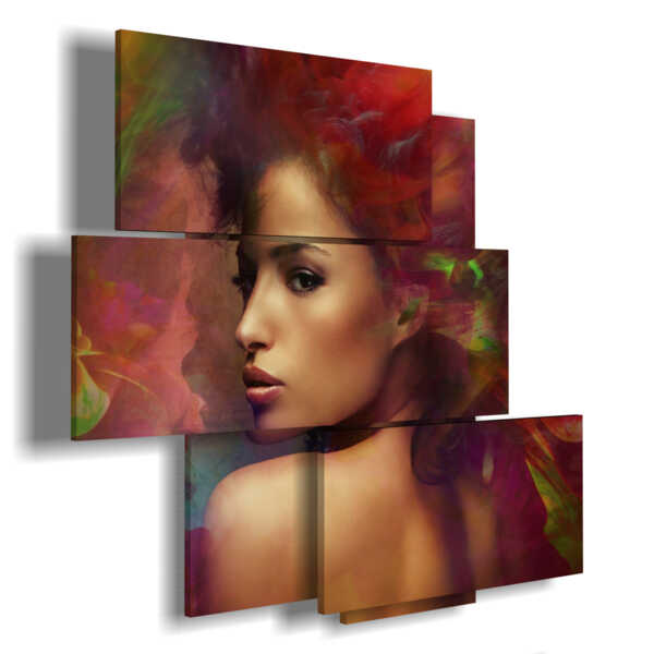 modern red painting with enchanting woman