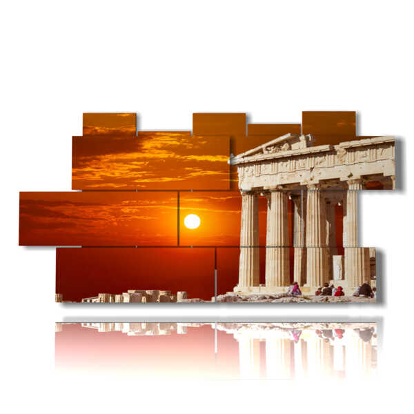 cuadro con fotos de Atenas Grecia al atardecer