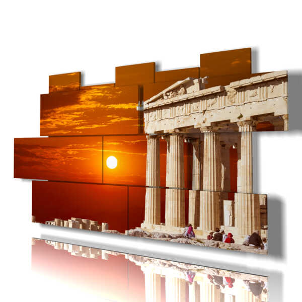 cuadro con fotos de Atenas Grecia al atardecer