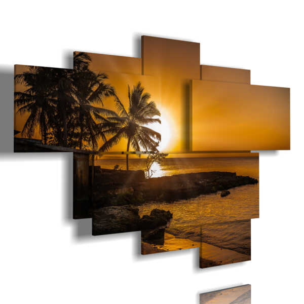 painting sea sunset with palm trees